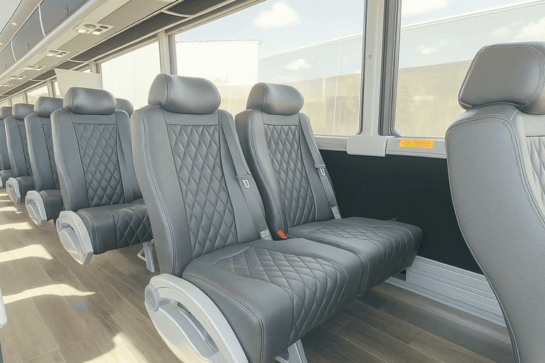 interior of Norfolk Minibus Company charter bus